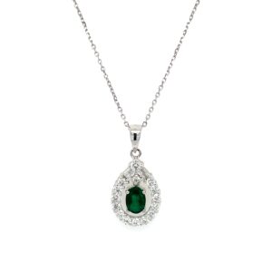 White Gold Emerald and Diamond Necklace