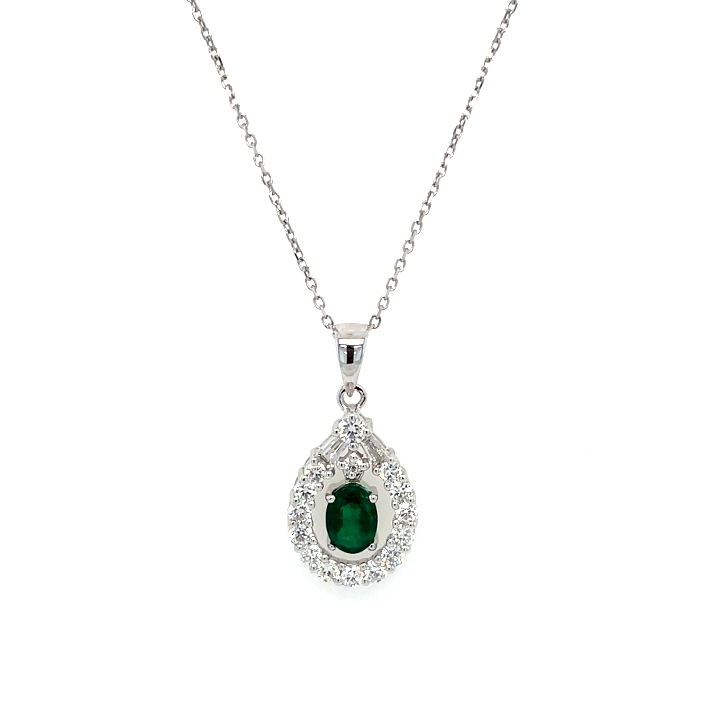 White Gold Emerald and Diamond Necklace