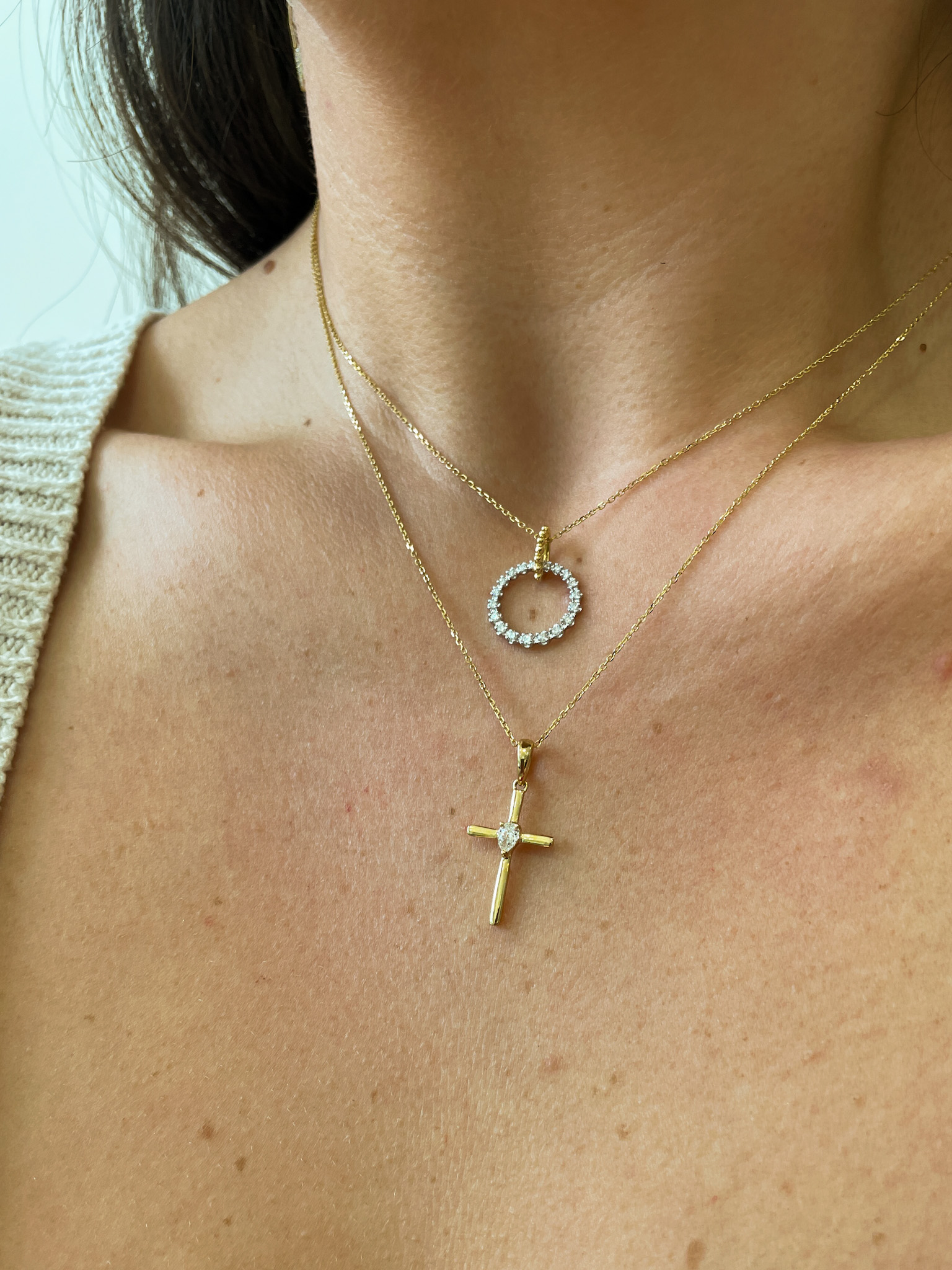 Yellow Gold Diamond Cross Necklace