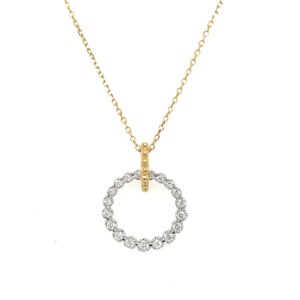 Yellow and White Gold Diamond Circle Necklace