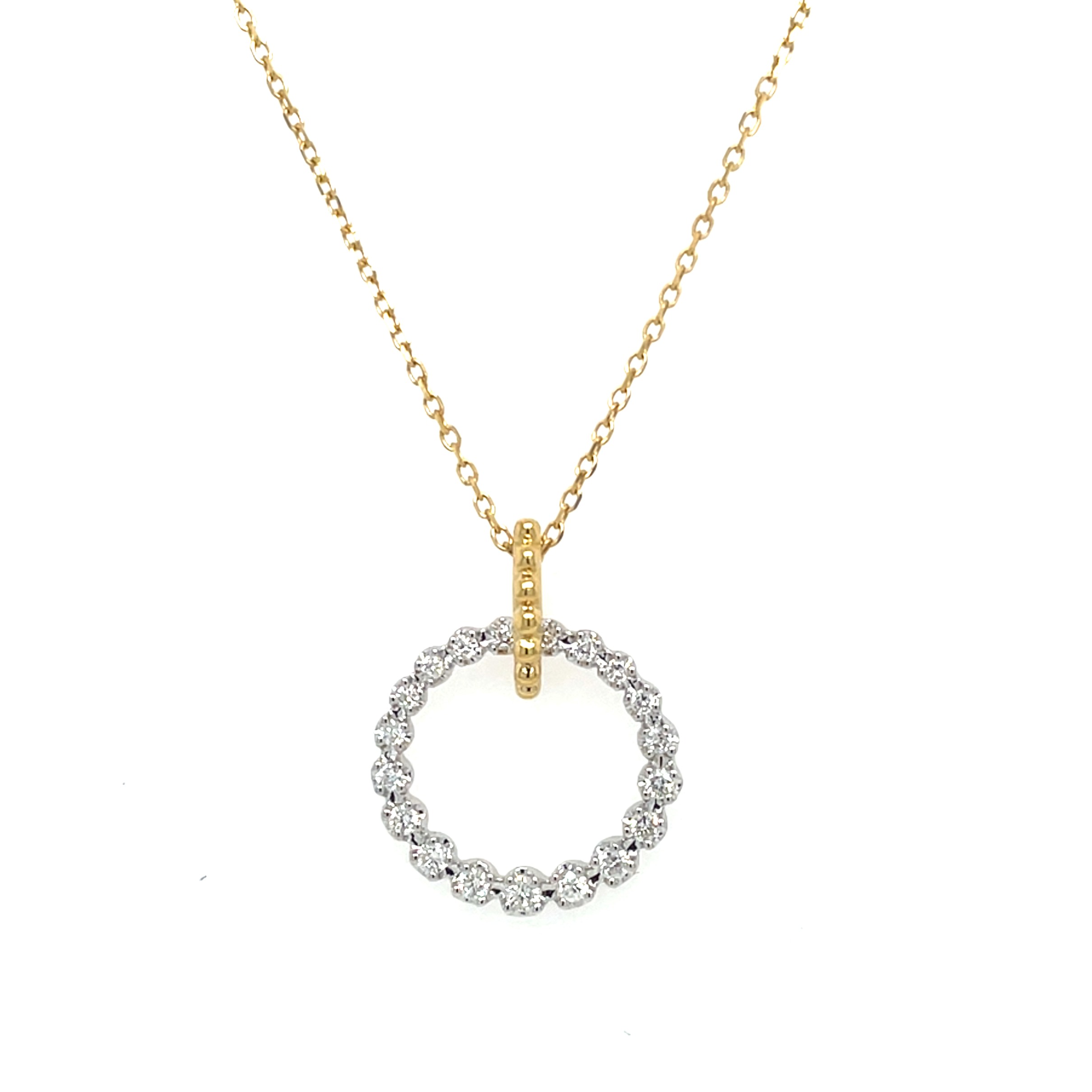 Yellow and White Gold Diamond Circle Necklace