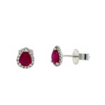 White Gold Ruby Earrings with Diamonds