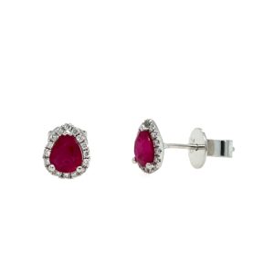 White Gold Ruby Earrings with Diamonds
