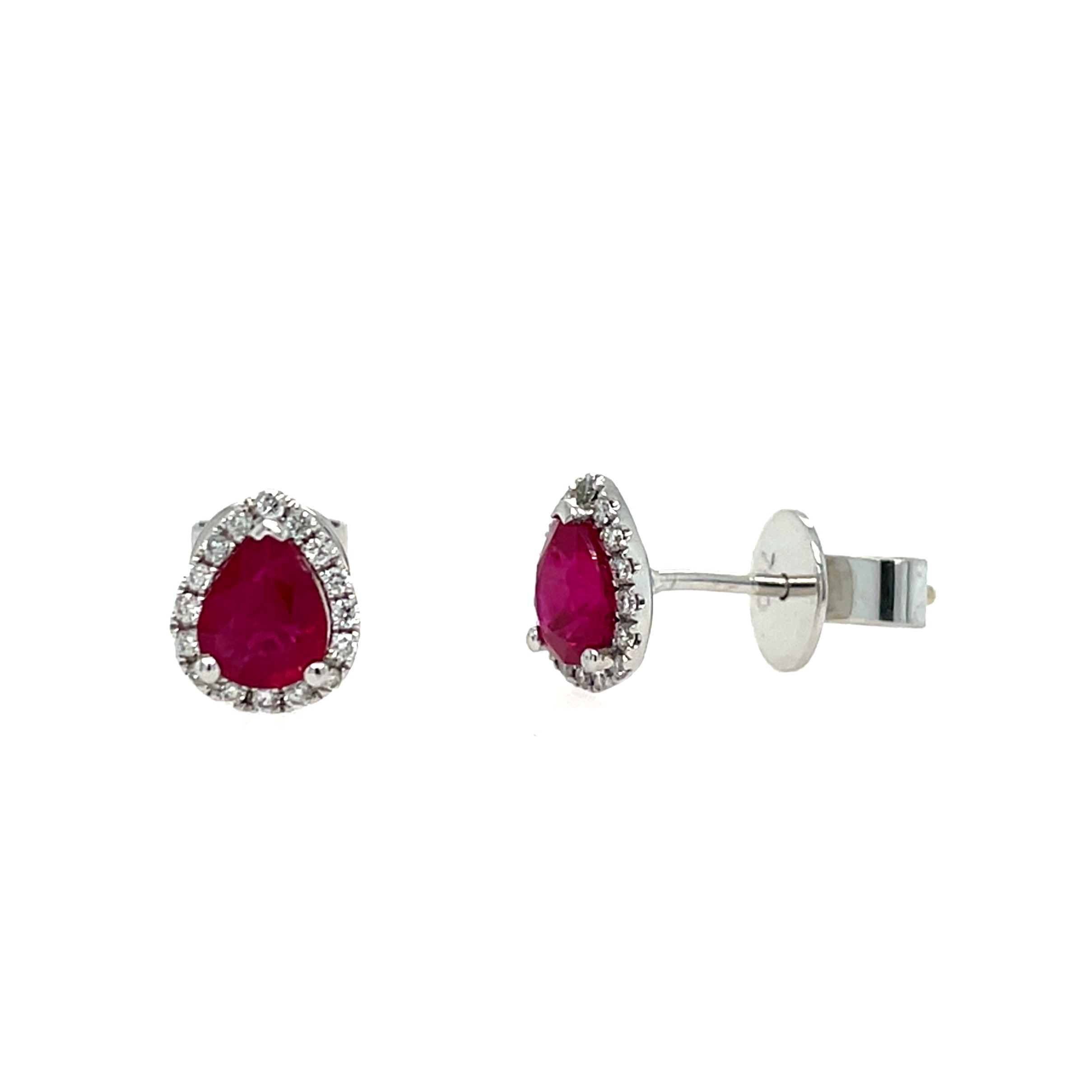 White Gold Ruby Earrings with Diamonds