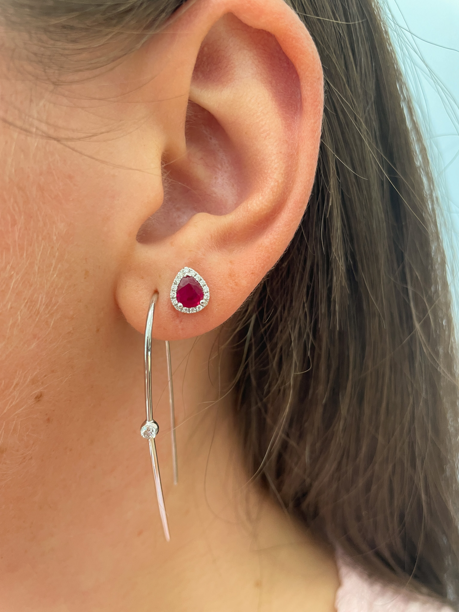 White Gold Ruby Earrings with Diamonds