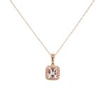 Rose Gold Morganite Necklace with Diamond Halo