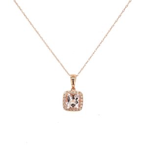 Rose Gold Morganite Necklace with Diamond Halo