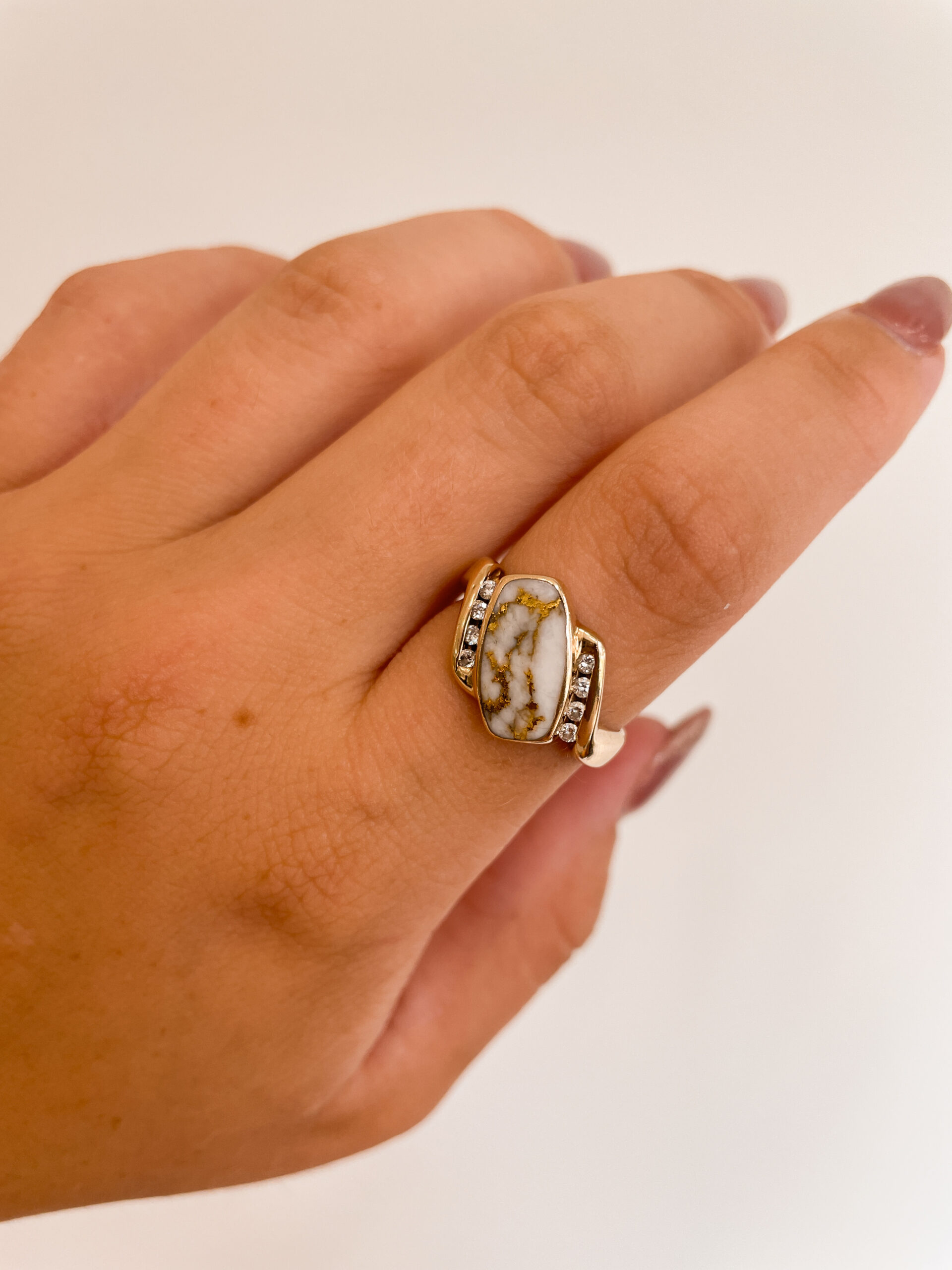 Estate: Yellow Gold Gold-in-Quartz Ring with Diamonds