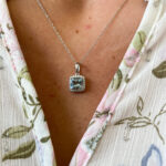 White Gold Aquamarine Necklace with Diamond Halo