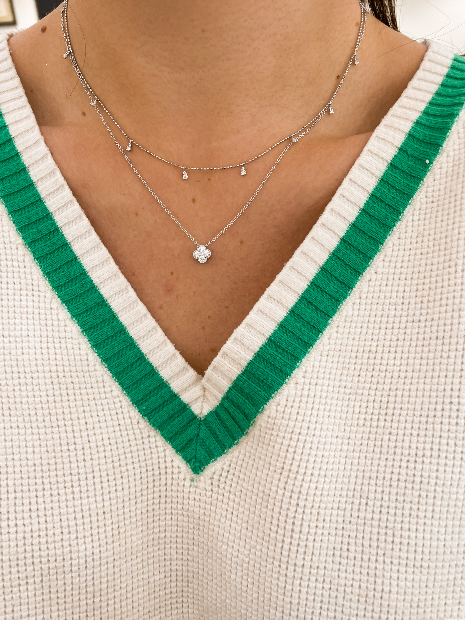 White Gold Diamond Station Necklace