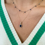 Yellow Gold Oval Sapphire Necklace with Diamond Halo