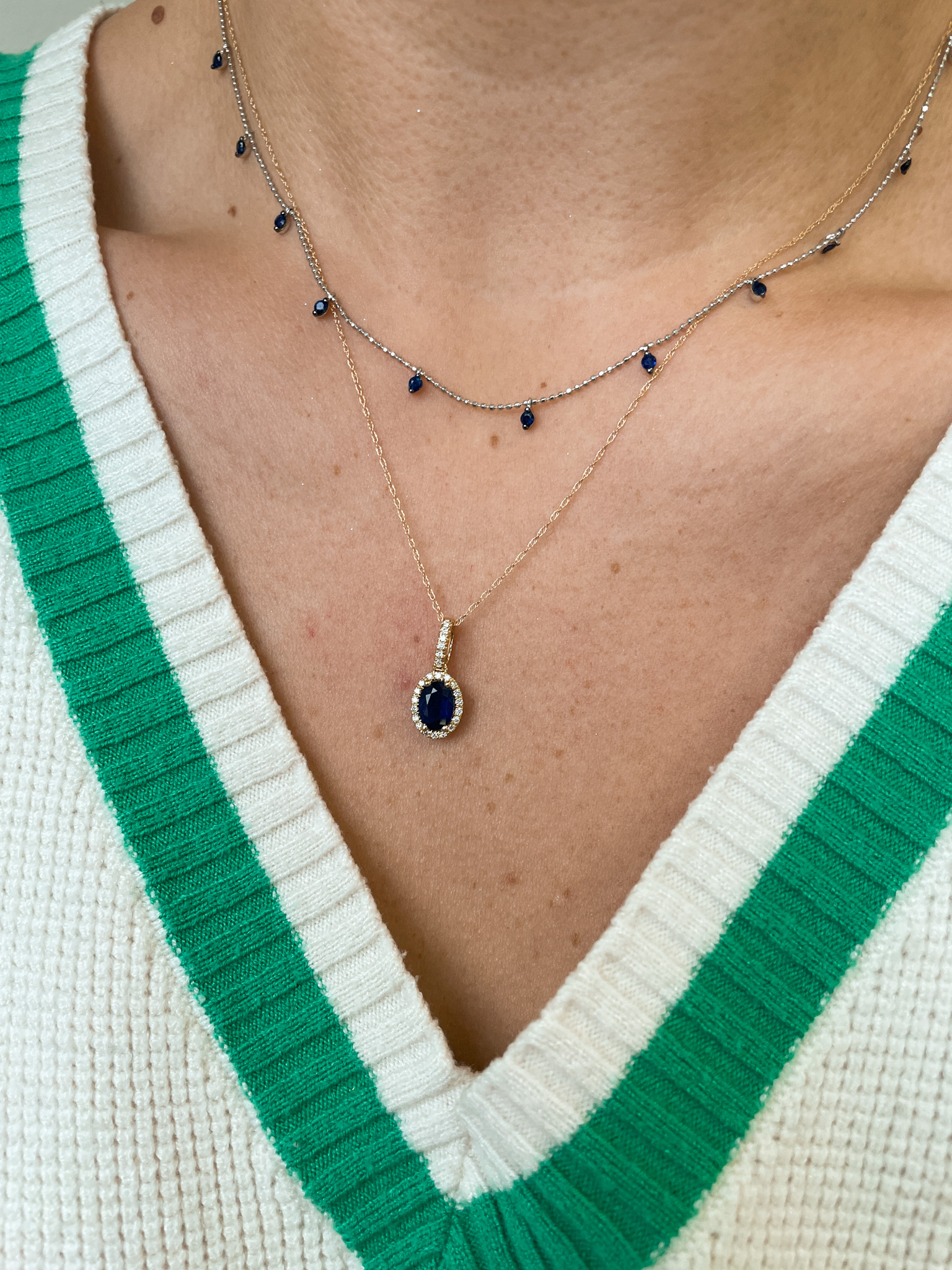 White Gold Sapphire Station Necklace