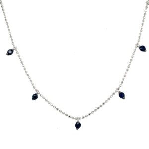 White Gold Sapphire Station Necklace