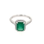 White Gold Emerald Ring with Diamonds