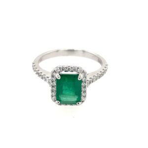 White Gold Emerald Ring with Diamonds