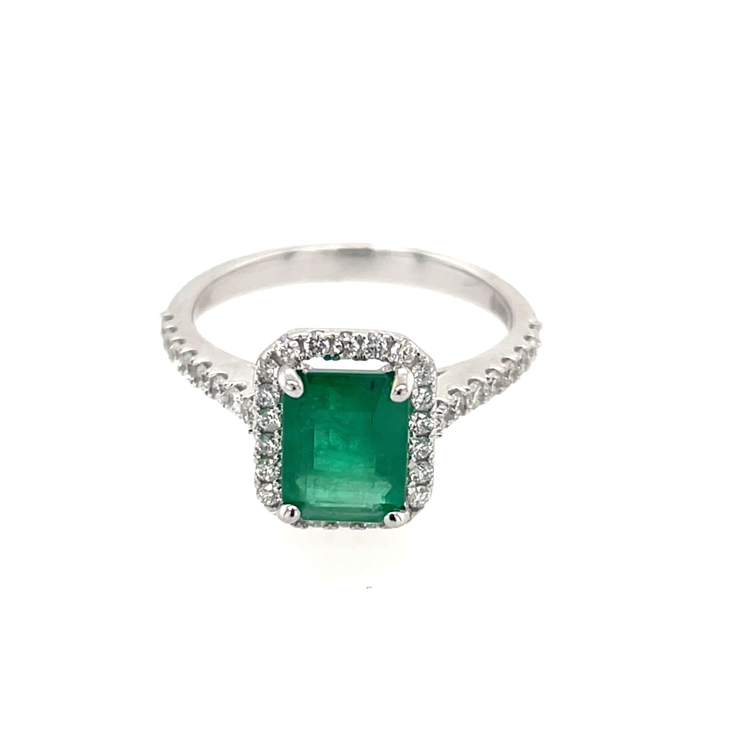 White Gold Emerald Ring with Diamonds