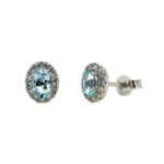 White Gold Aquamarine and Diamond Halo Stud Earrings