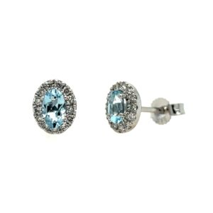 White Gold Aquamarine and Diamond Halo Stud Earrings