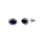 White Gold Sapphire Earrings with Diamond Halos