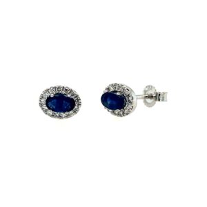 White Gold Sapphire Earrings with Diamond Halos