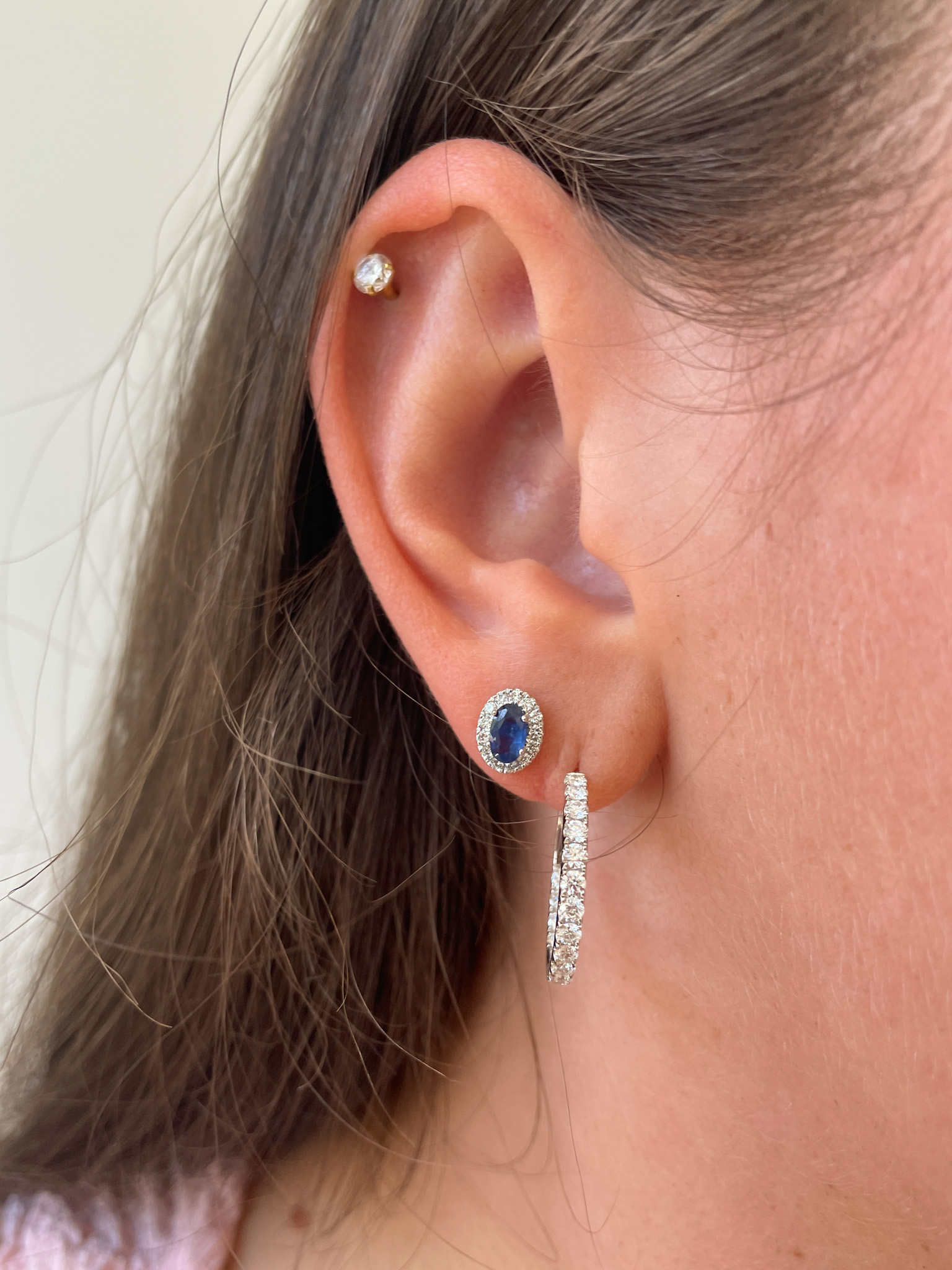 White Gold Diamond In-and-Out Hoop Earrings