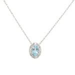 White Gold Aquamarine Necklace with Diamond Halo