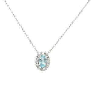White Gold Aquamarine Necklace with Diamond Halo