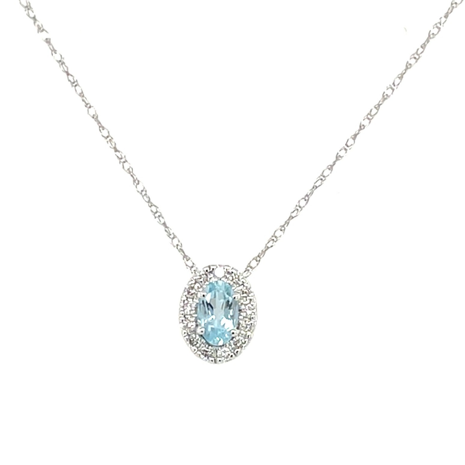 White Gold Aquamarine Necklace with Diamond Halo