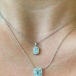 White Gold Emerald-Cut Aquamarine Necklace with Diamond Halo