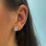 White Gold Emerald-Cut Aquamarine and Diamond Halo Stud Earrings