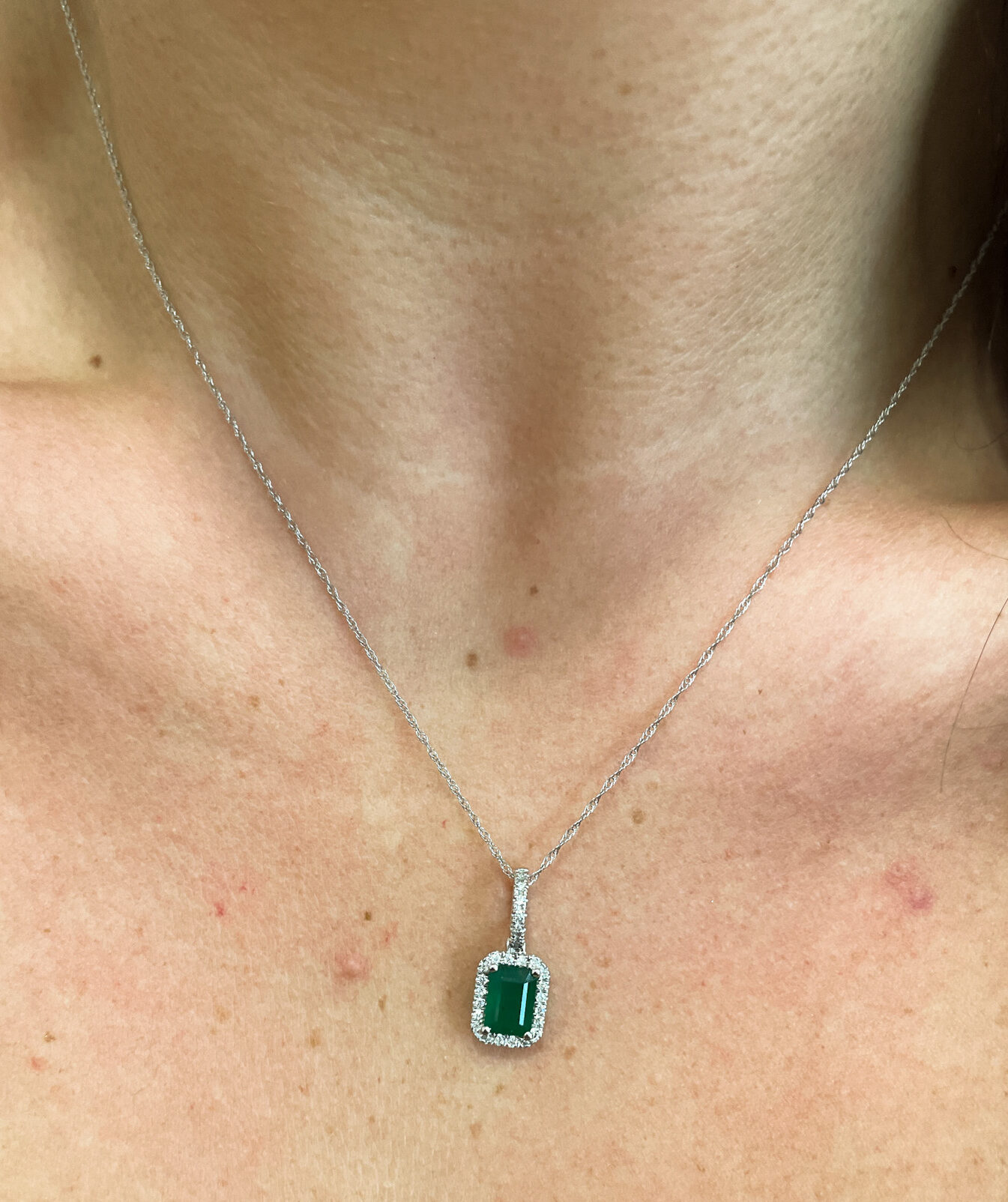 White Gold Emerald and Diamond Necklace