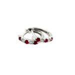 White Gold Ruby and Diamond Huggie Earrings