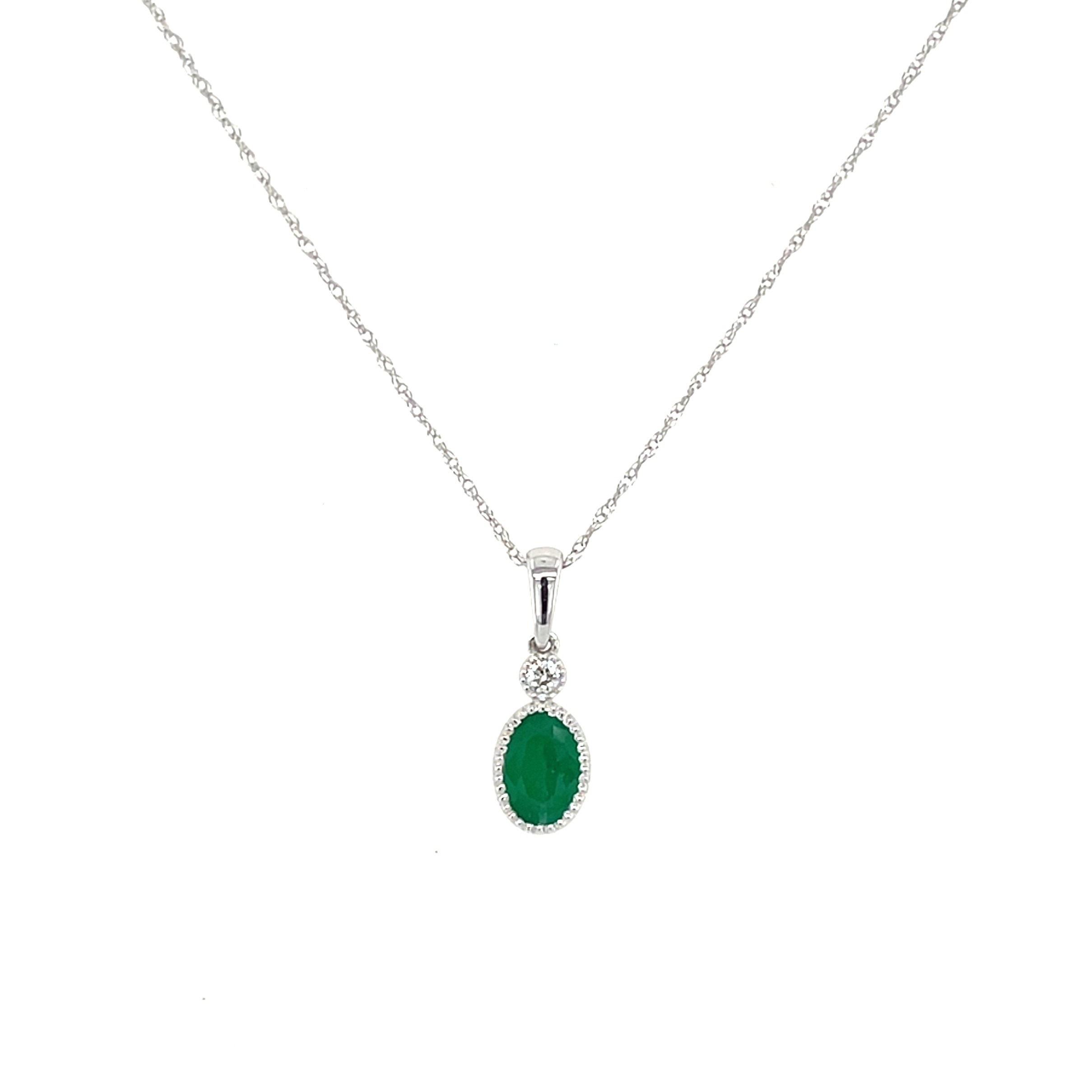 White Gold Emerald and Diamond Necklace