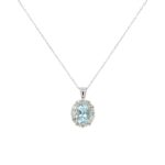 White Gold Aquamarine Necklace with Diamond Halo