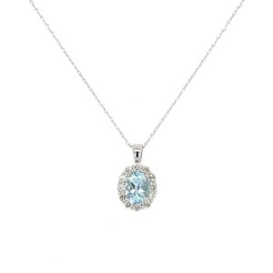 White Gold Aquamarine Necklace with Diamond Halo