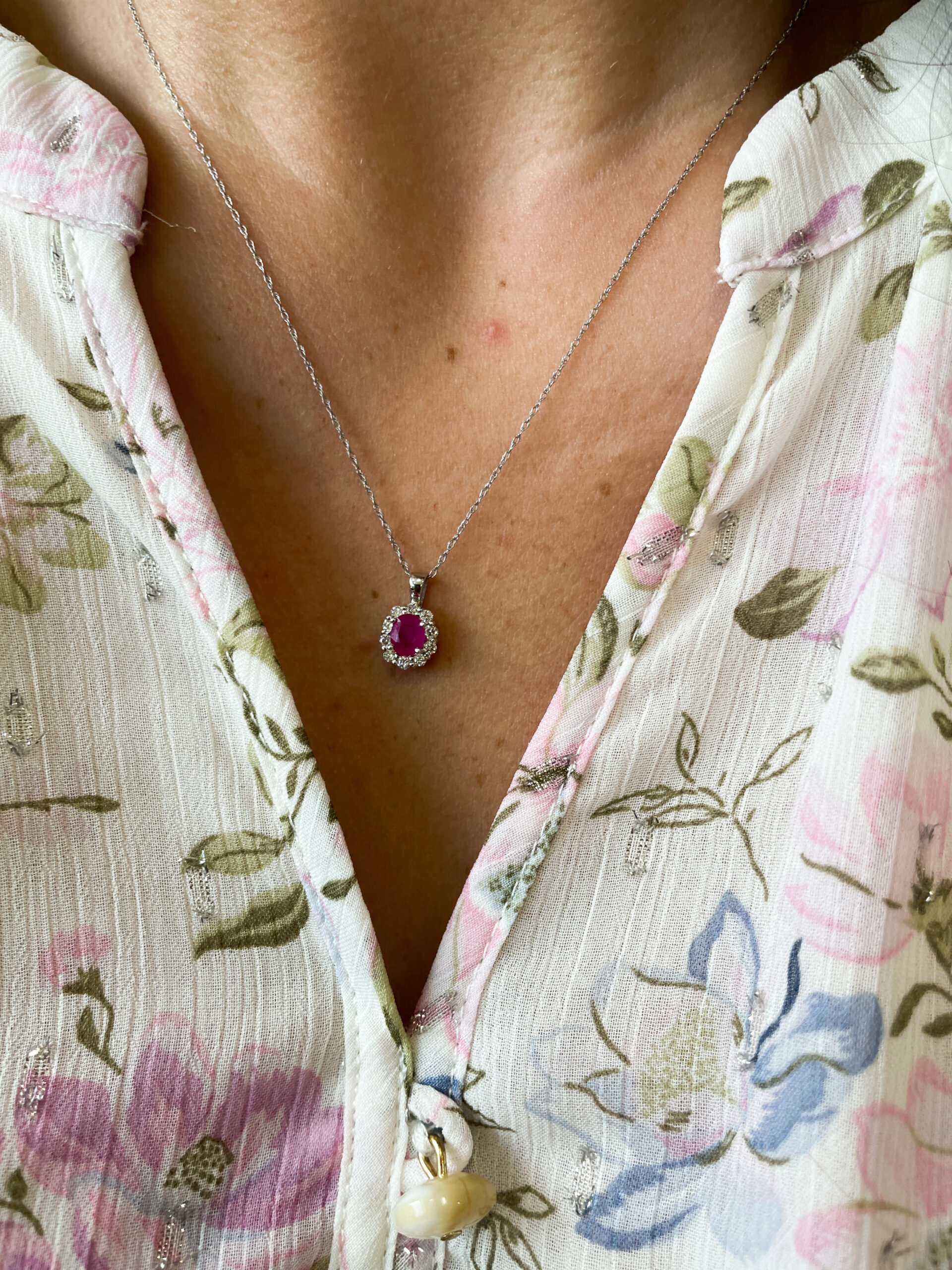 White Gold Ruby and Diamond Necklace