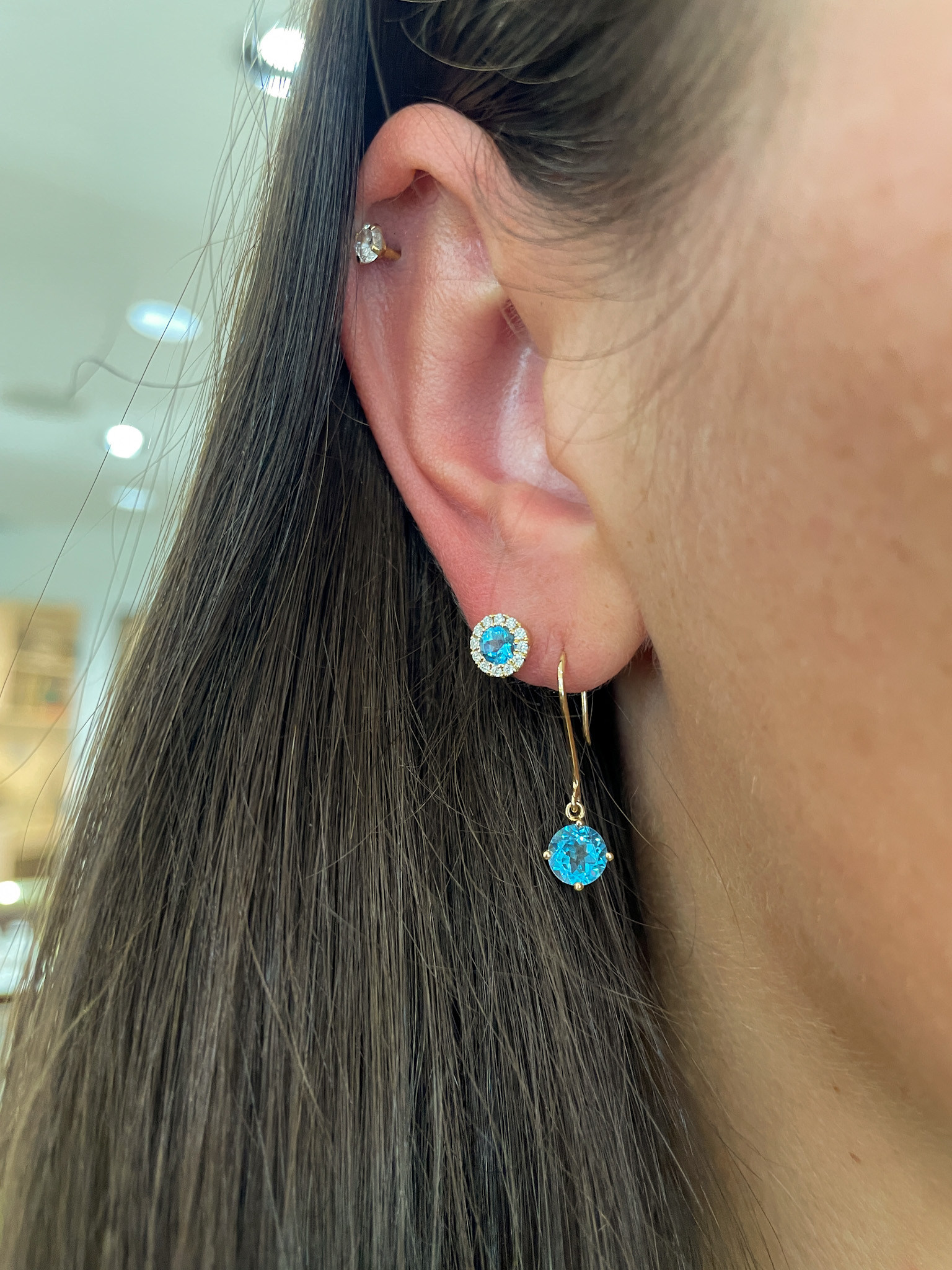 Yellow Gold Blue Topaz Earrings
