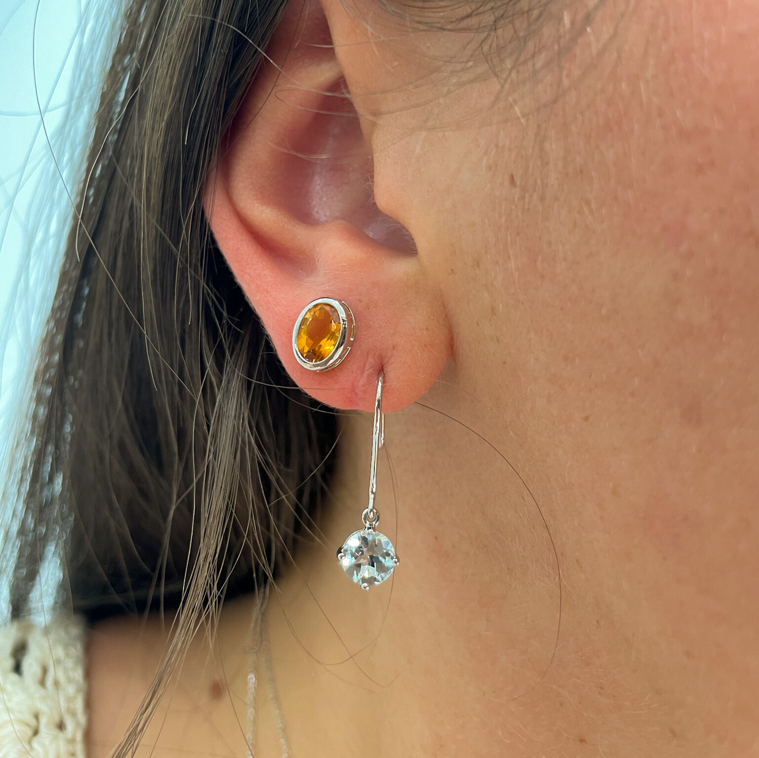 White Gold Aquamarine Earrings