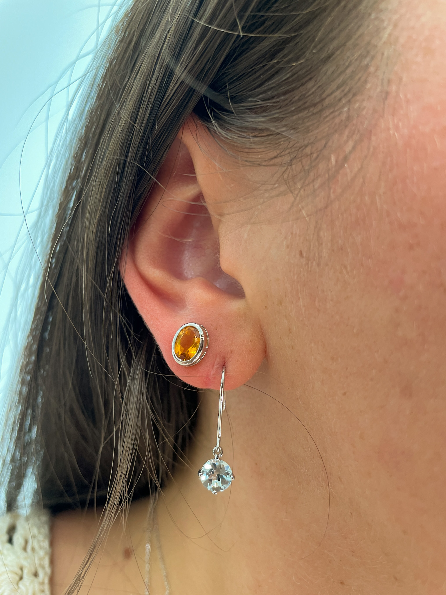 White Gold Bezel-Set Citrine Earrings