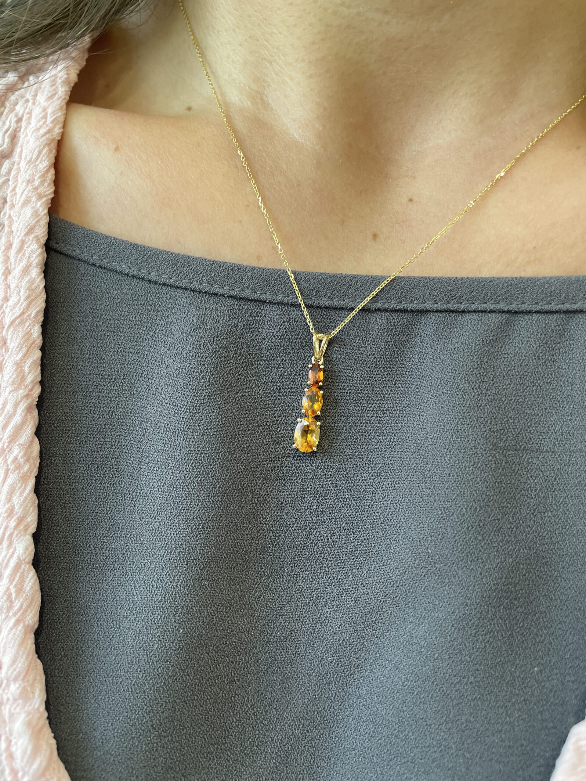 Yellow Gold Tri-Color Citrine Necklace