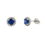White Gold Sapphire Stud Earrings with Diamond Halos