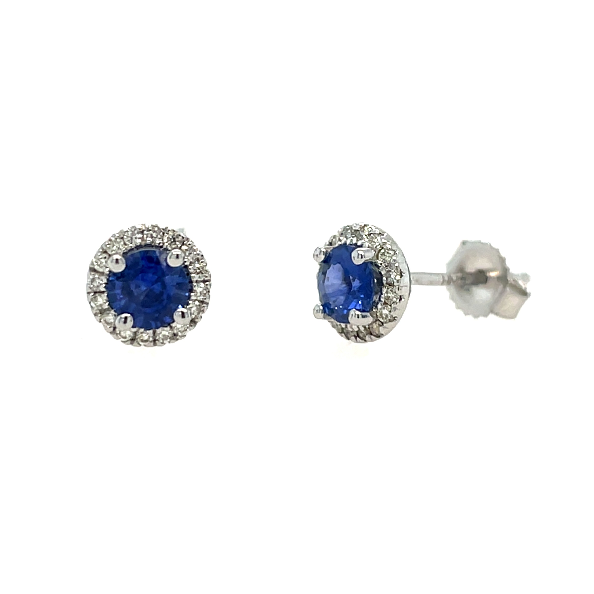 White Gold Sapphire Stud Earrings with Diamond Halos