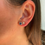 Yellow Gold Sapphire Stud Earrings with Diamond Halos