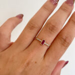 Yellow Gold Baguette Ruby Ring with Diamonds
