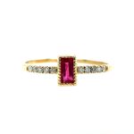 Yellow Gold Baguette Ruby Ring with Diamonds