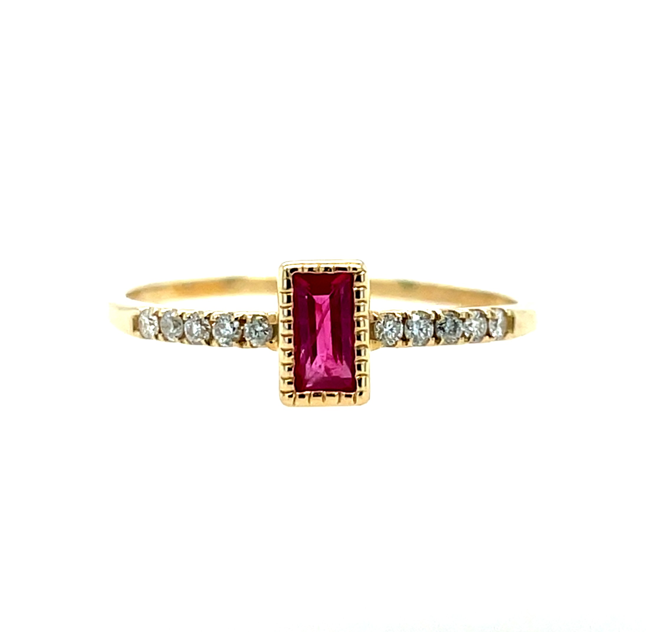 Yellow Gold Baguette Ruby Ring with Diamonds