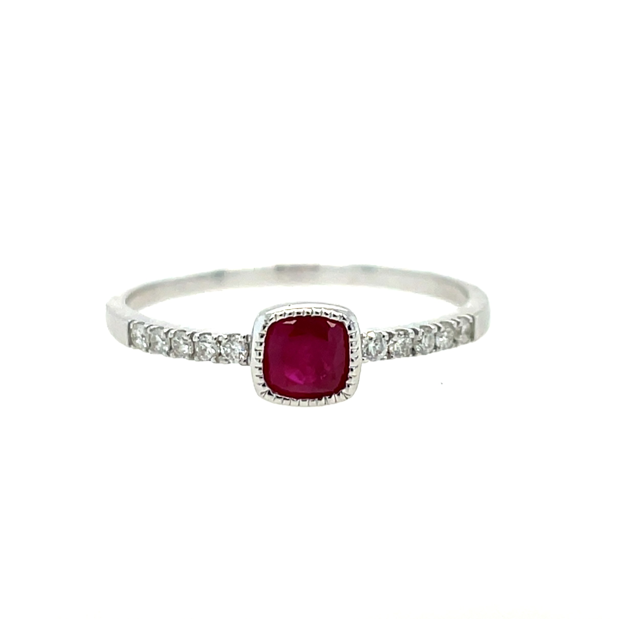 White Gold Cushion-Cut Ruby Ring with Diamonds