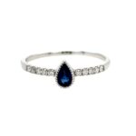 White Gold Pear-Shaped Sapphire Ring with Diamonds
