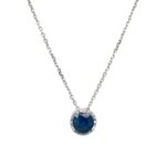 White Gold Sapphire Necklace with Diamond Halo