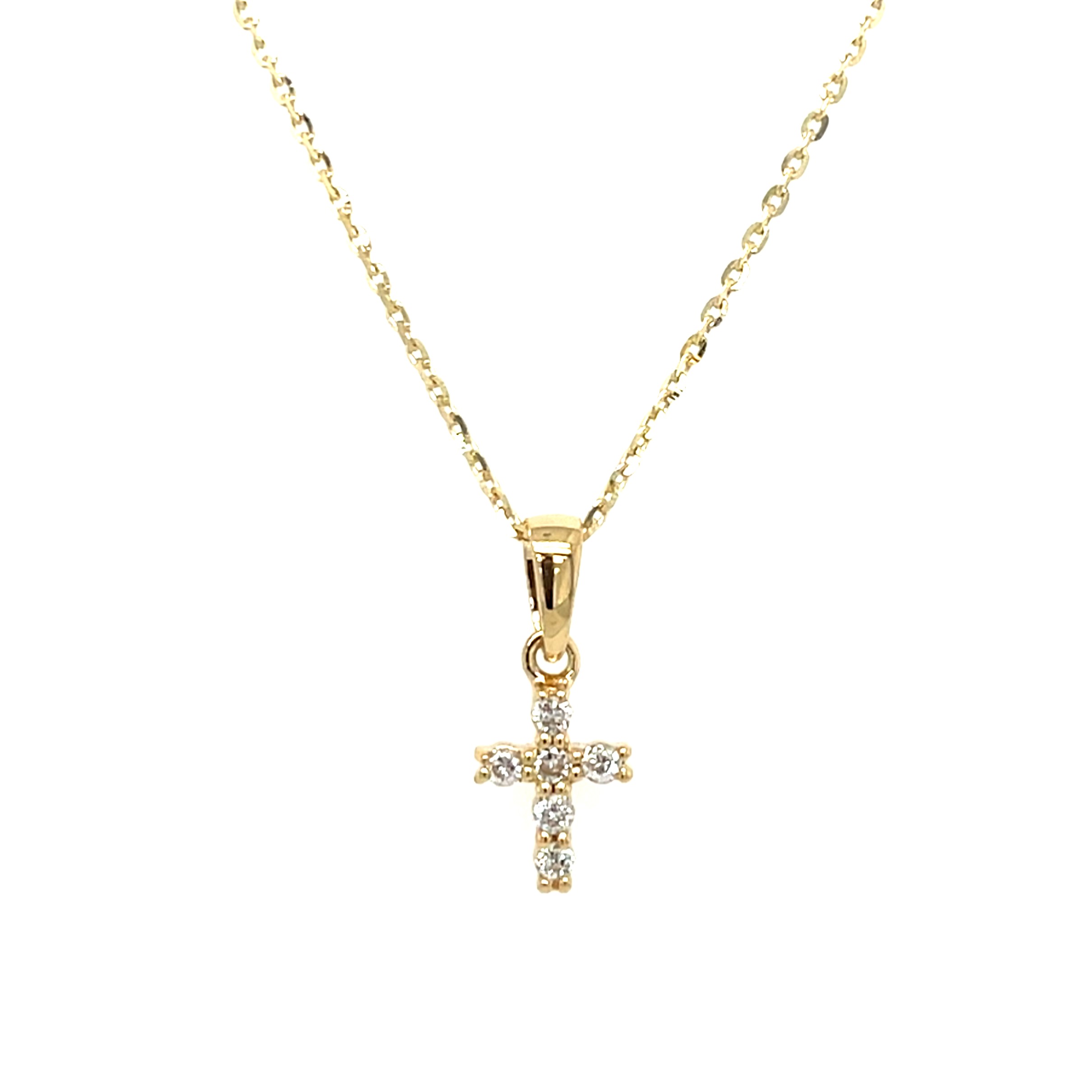 Yellow Gold Diamond Cross Necklace